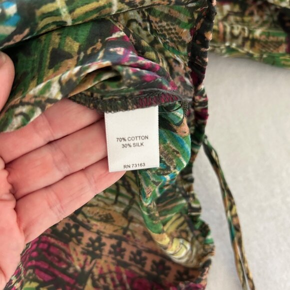 Neiman Marcus Blouse Womens SZL Silk Blend Multicolor Print Long Sleeve Side Tie - Picture 6 of 9